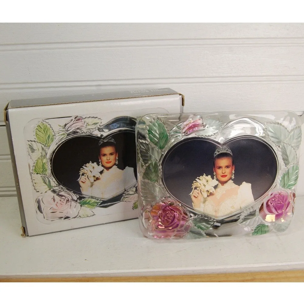 Vintage Glass Picture frame NWT Studio Nova Etched painted roses‎ 4x6 Home Decor